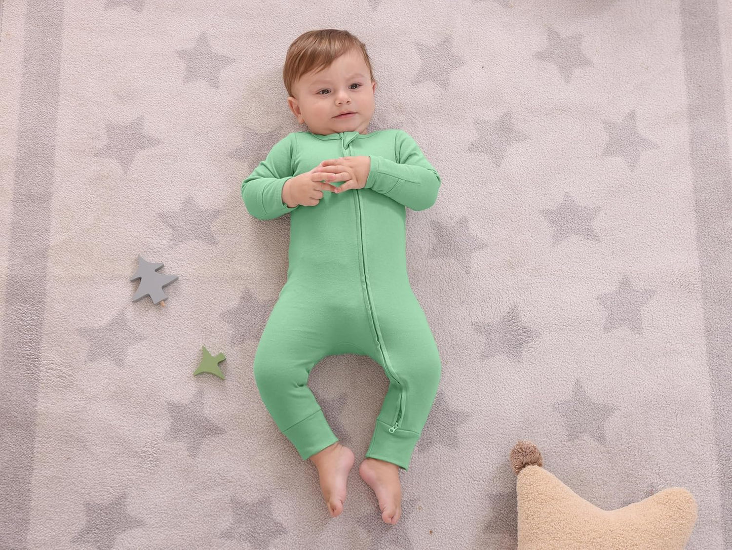GUISBY Long Sleeve Cotton Pajamas Footless Baby Bodysuits with Zipper and Mittens 3-Pack for Boys