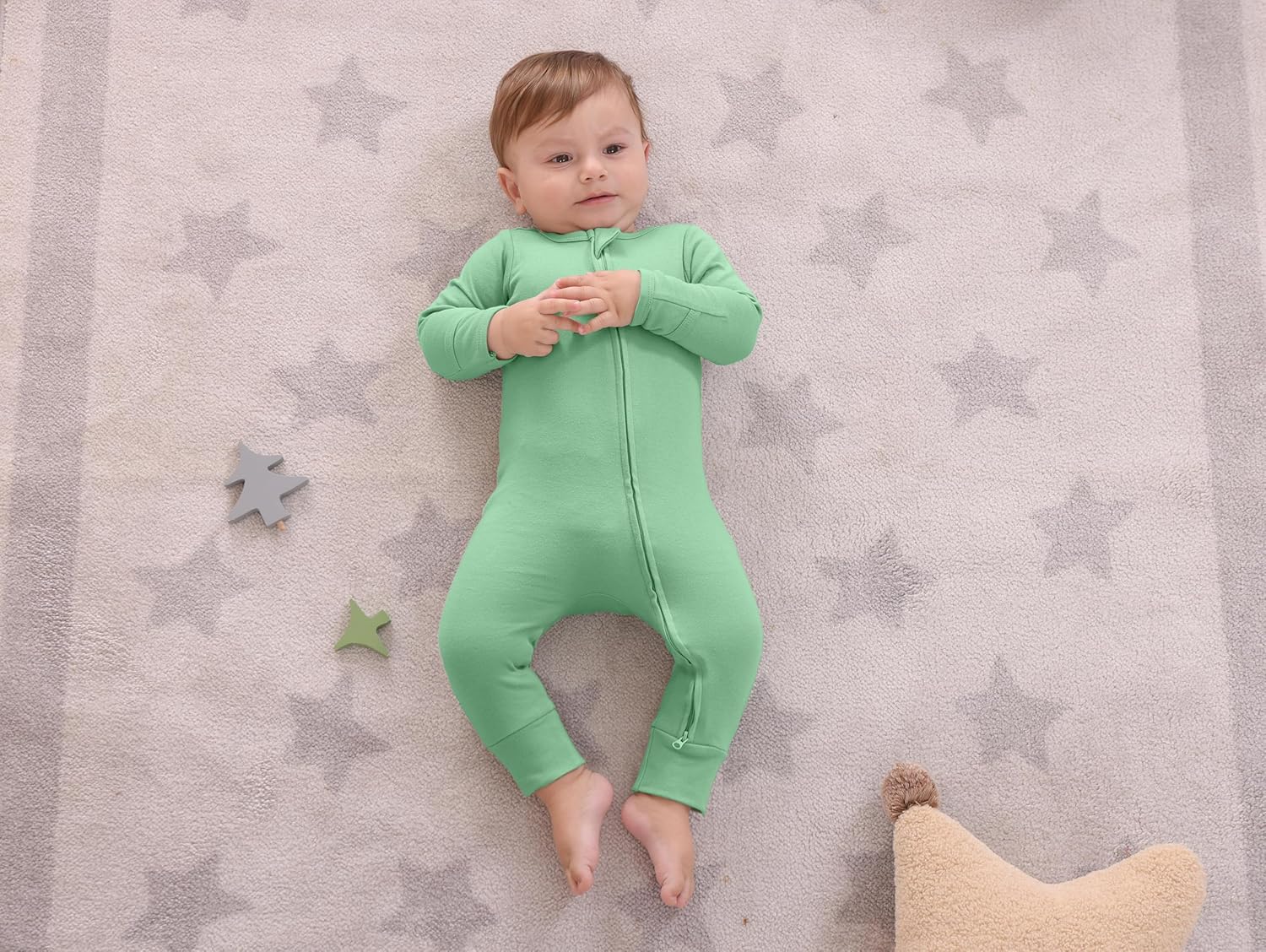 GUISBY Long Sleeve Cotton Pajamas Footless Baby Bodysuits with Zipper and Mittens 3-Pack for Boys