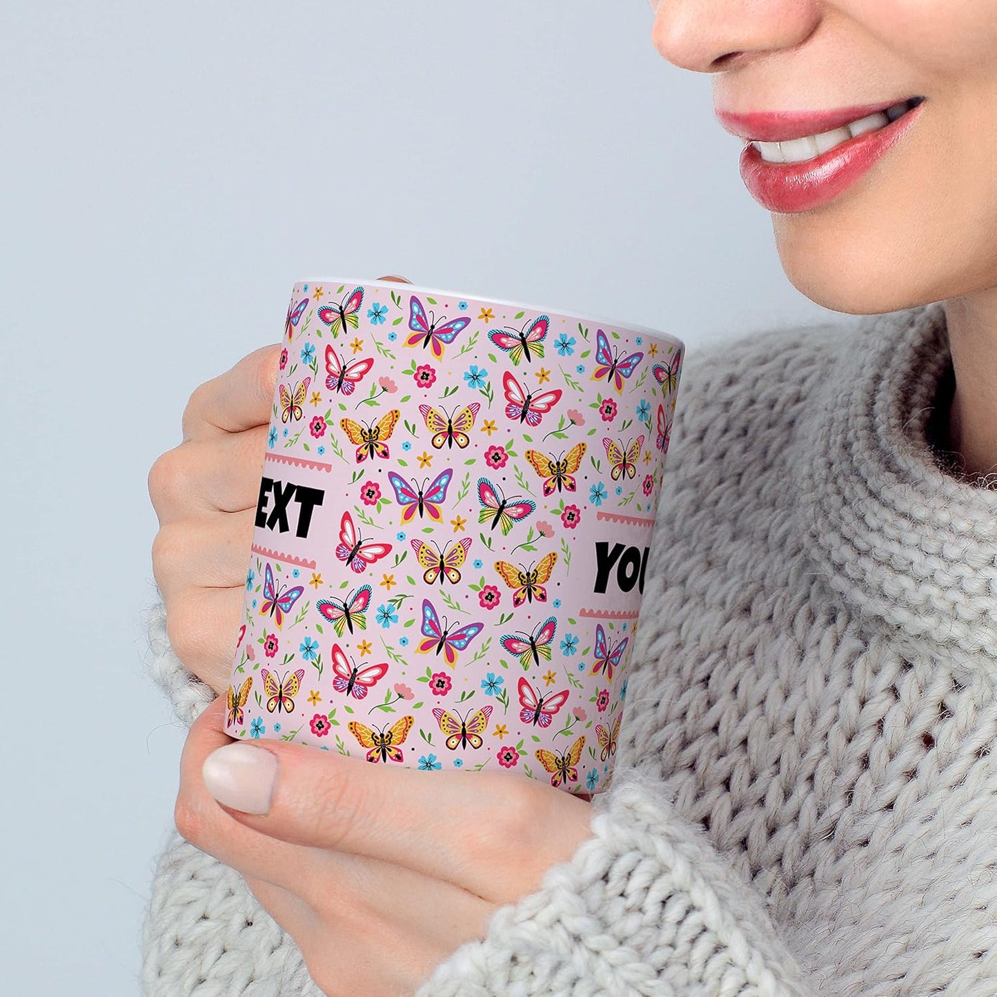 Personalized Mug for Kids - Butterflies - Custom Name/Text, Ceramic Hot Chocolate/Cocoa/Coffee Cup