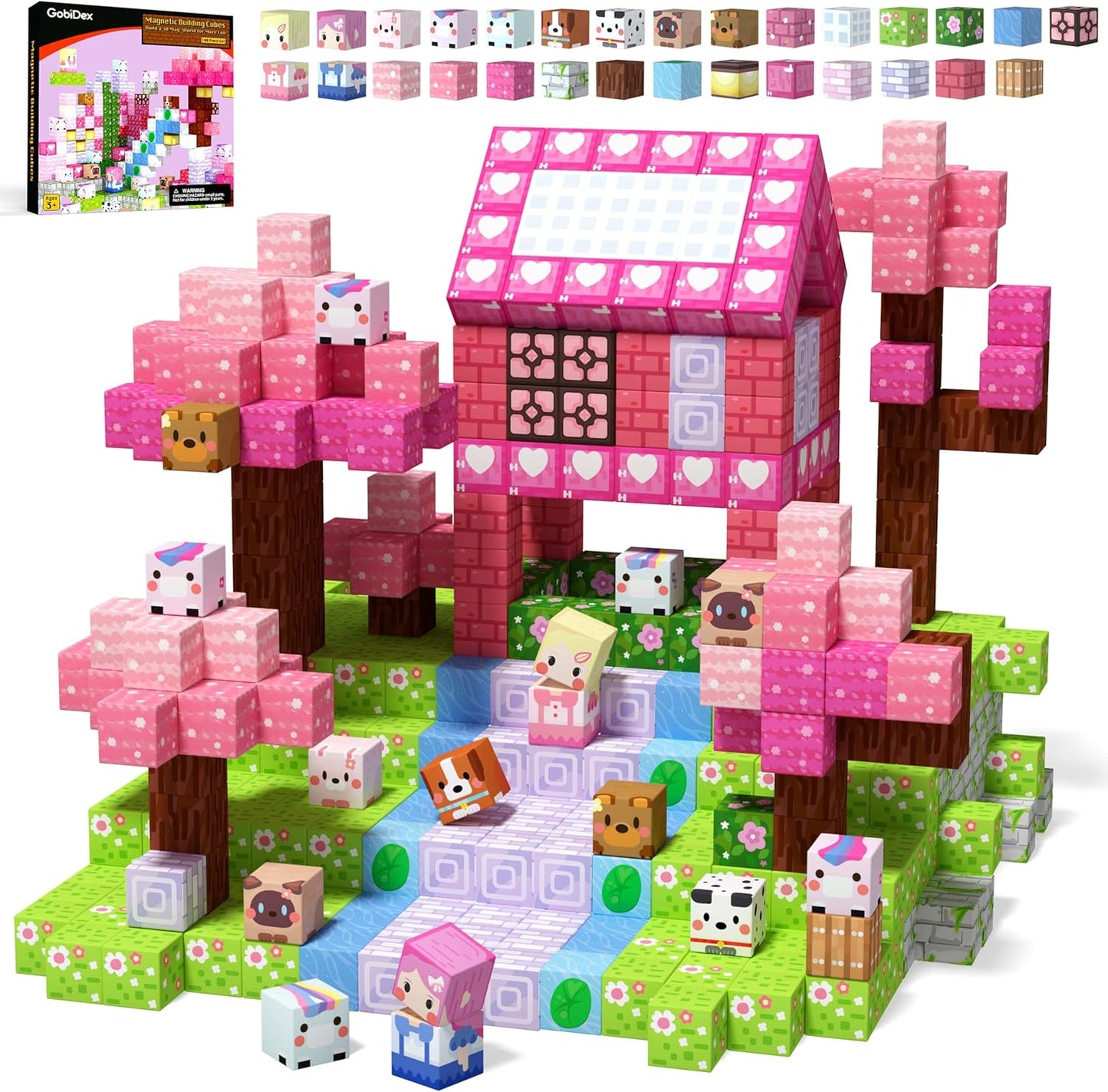 GobiDex 100PCS Magnetic Blocks Kid Building Toys for 3+ Years Old Girls, Upgraded STEM Sensory