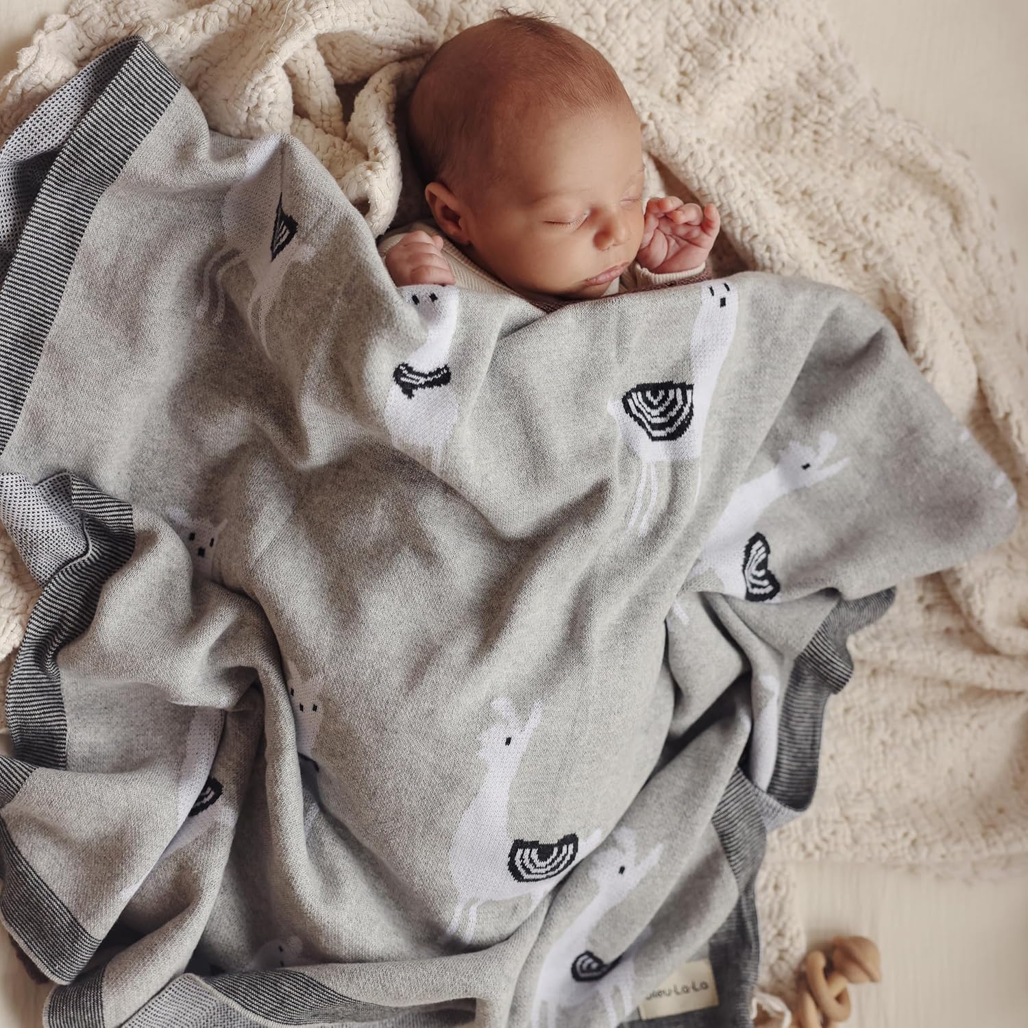 Knit Swaddling Baby Blanket - 100% Fine Loomed Cotton Cozy Receiving Cuddle Stroller Crib Swaddling
