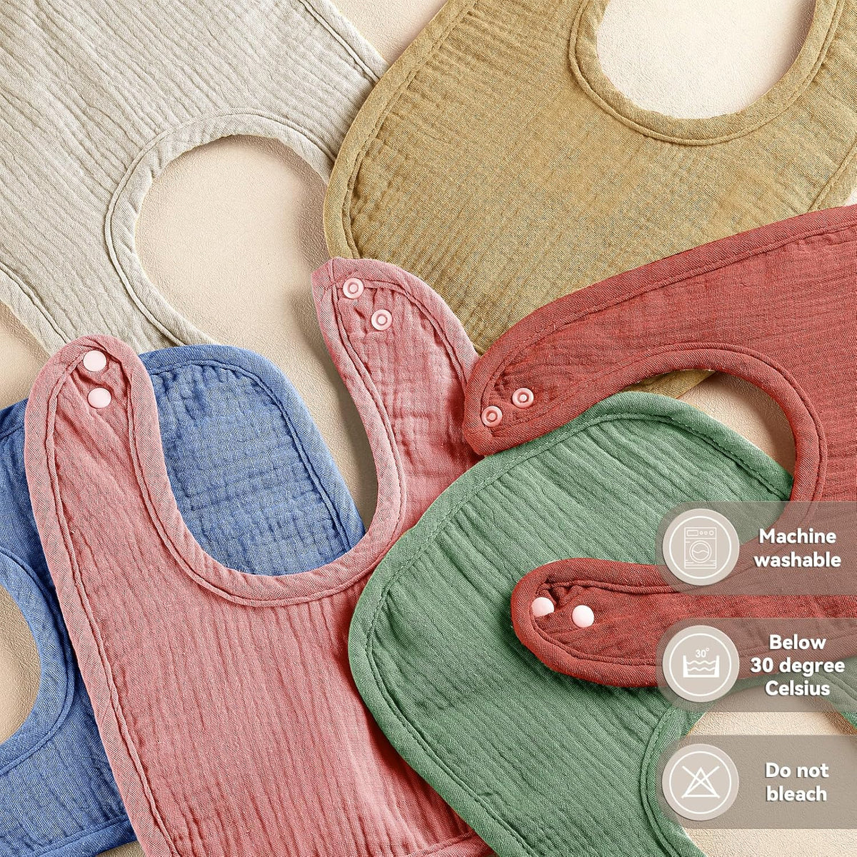 Muslin Baby Bibs for Unisex Boys Girls, Cotton Drool Bibs, Adjustable Newborn Bibs for Drooling and