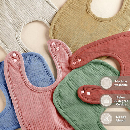 Muslin Baby Bibs for Unisex Boys Girls, Cotton Drool Bibs, Adjustable Newborn Bibs for Drooling and