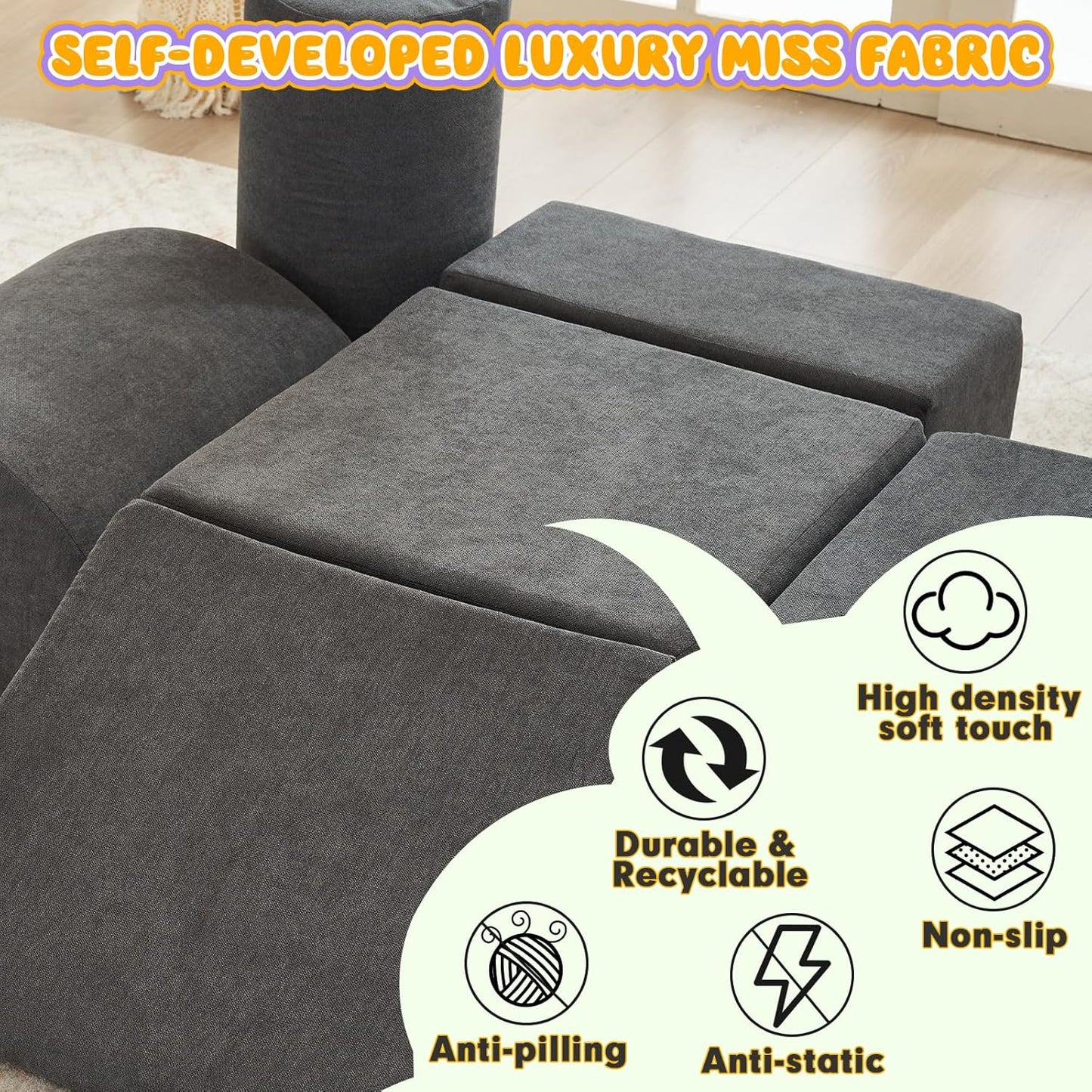 jela Foam Blocks 6Pcs Soft Play Equipment Luxury Miss Fabric, Toddler Climbing Toys Indoor Soft