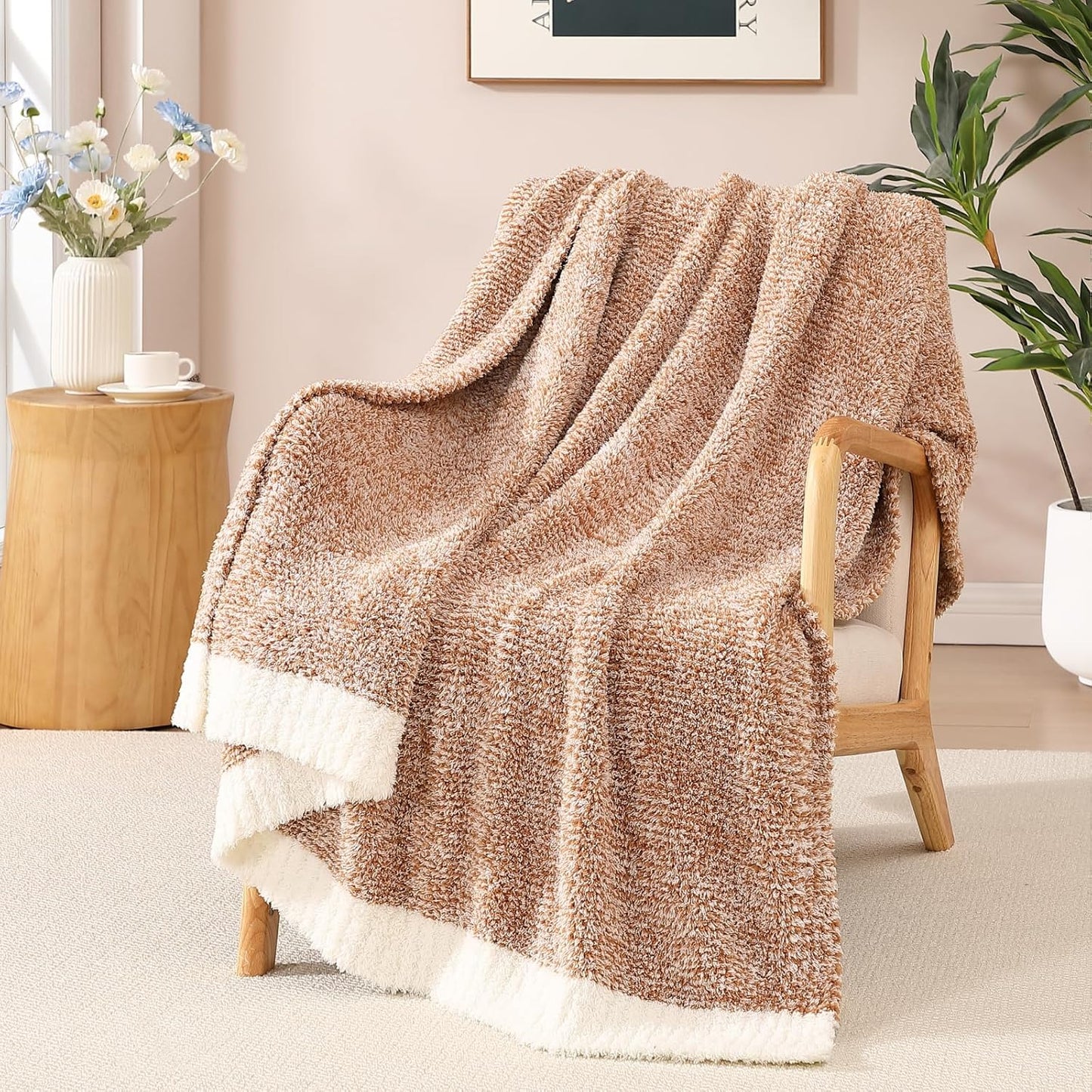 WRENSONGE Throw Blanket Cationic Dyeing Burnt Orange Soft Cozy Fluffy Warm Hand Made Throw Blankets