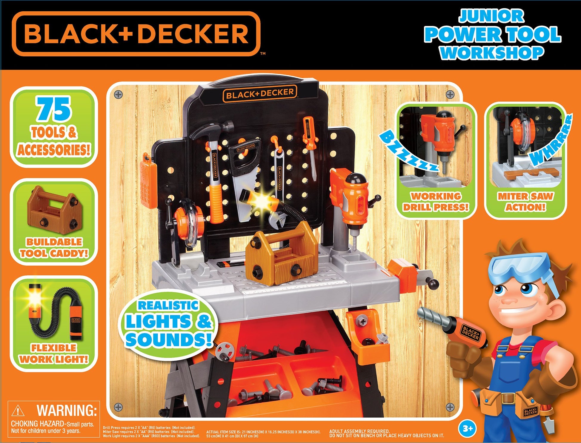 JAKKS Pacific Black+Decker Kids Workbench - Power Tools Workshop - Build Your Own Toy Tool Box – 75