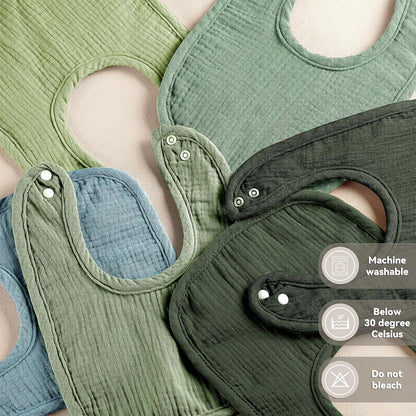 Muslin Baby Bibs for Unisex Boys Girls, Cotton Drool Bibs, Adjustable Newborn Bibs for Drooling and