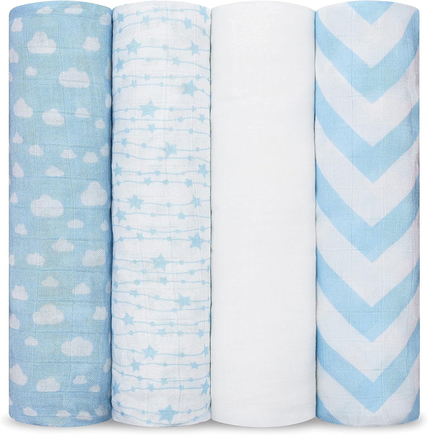 Comfy Cubs Muslin Swaddle Blankets Pack of 4, 47 x 47 Inches, Soft Cotton Baby Blanket Set, Large