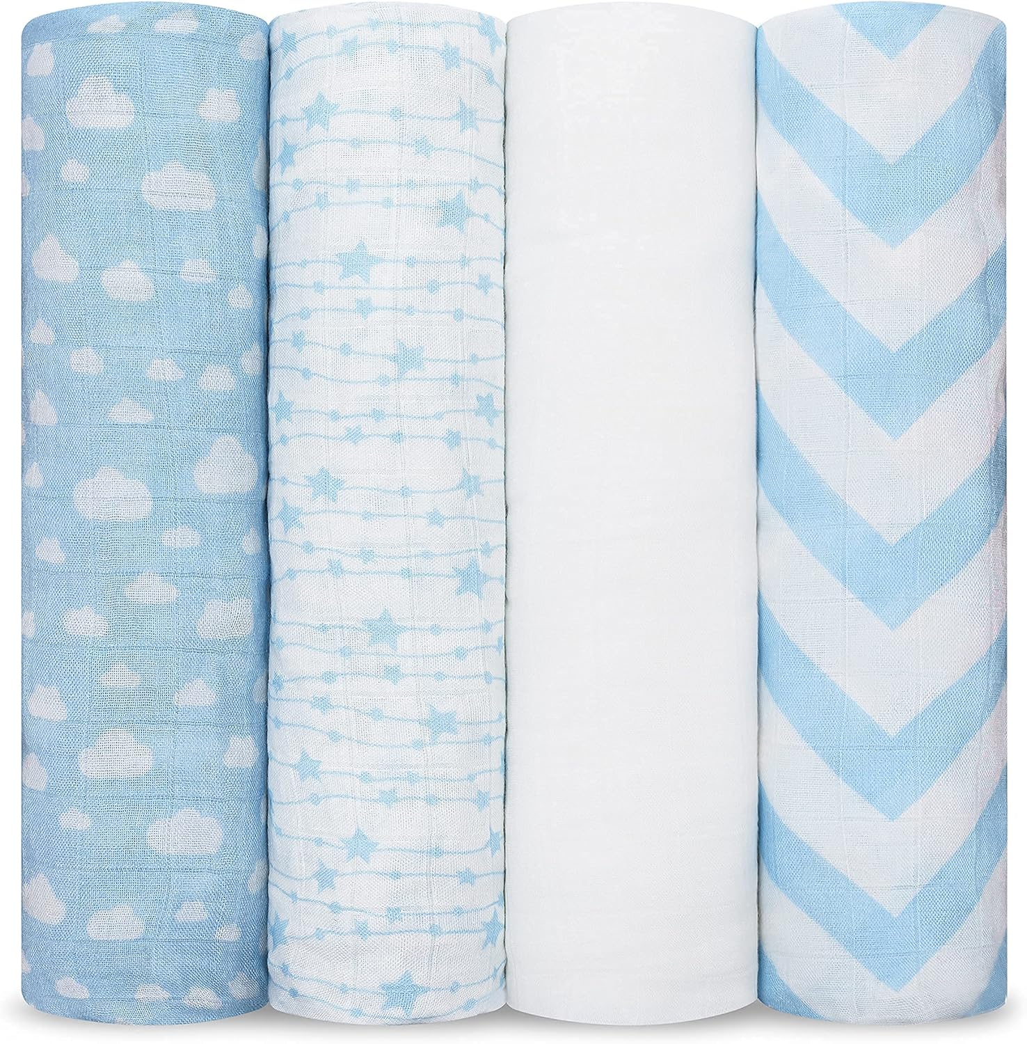 Comfy Cubs Muslin Swaddle Blankets Pack of 4, 47 x 47 Inches, Soft Cotton Baby Blanket Set, Large