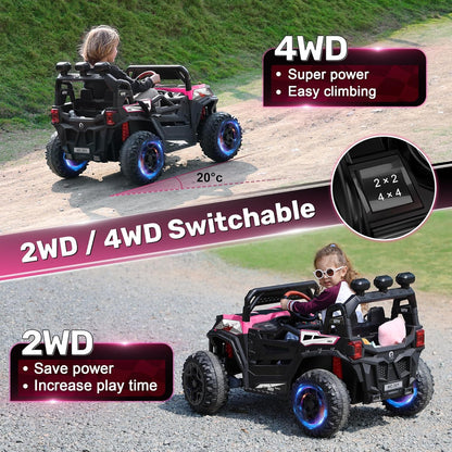 ANPABO 24V 4X4 Ride on Car Truck w/Remote Control, 4WD/2WD Switchable Kids UTV, 19" Spacious Seat