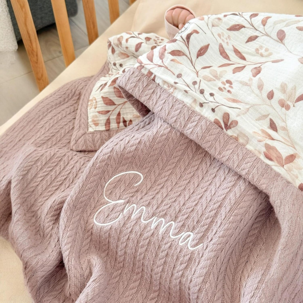 Personalized Baby Blanket with Name – Handmade 100% Organic Cotton Newborn Gift | Custom Knit