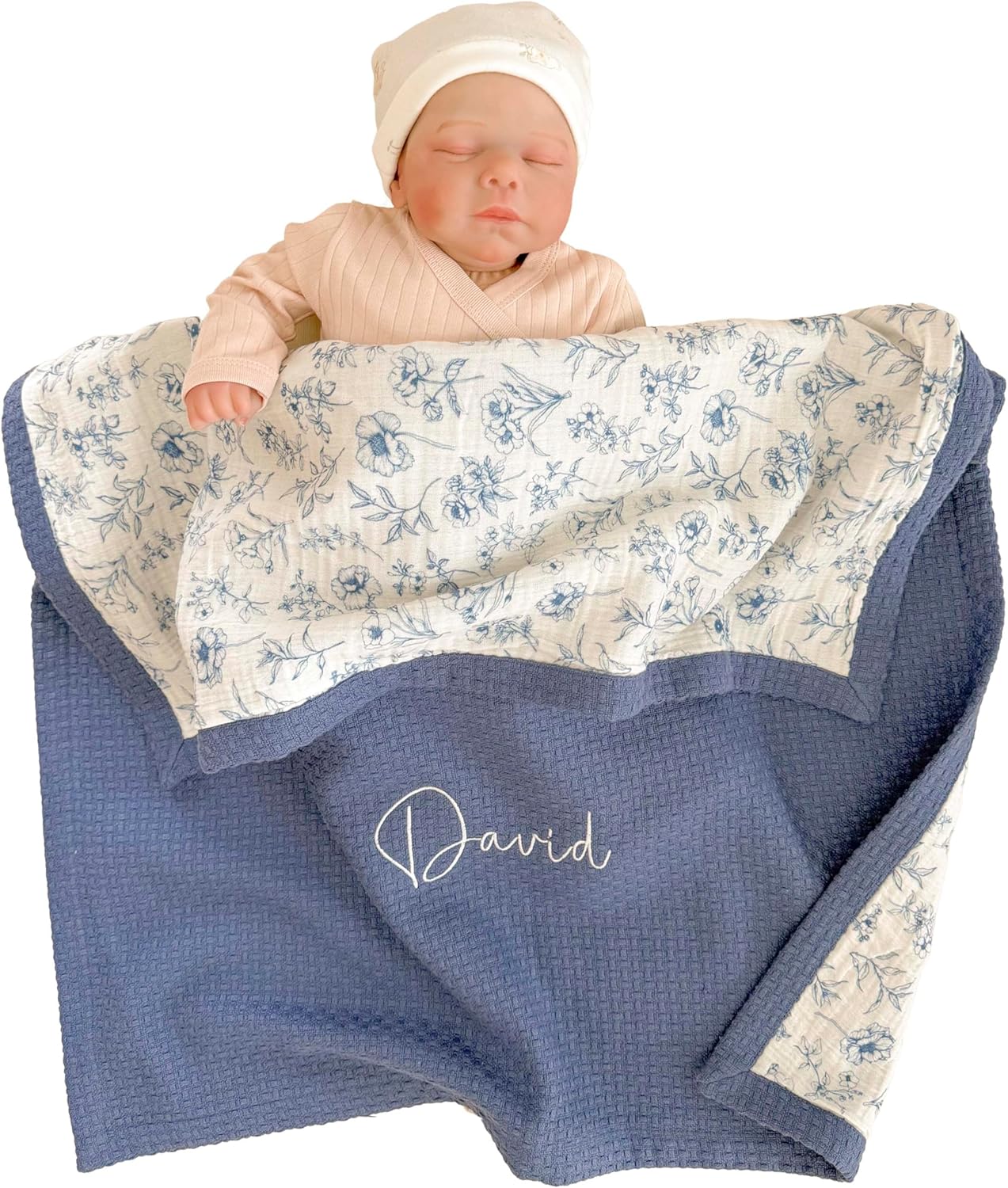 Personalized Baby Blanket with Name – Handmade 100% Organic Cotton Newborn Gift | Custom Knit