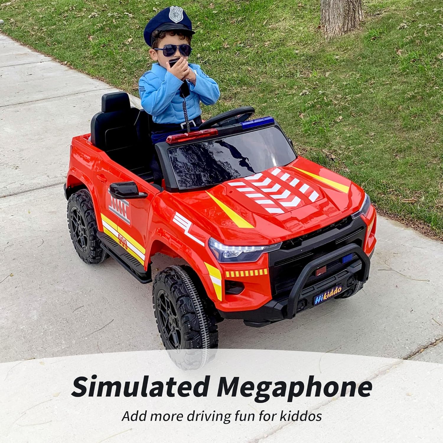 24V 10Ah Electric Police Car Ride on Toy for Big Kids, 4WD 2 Seater Kids Ride on Car SUV w/Remote
