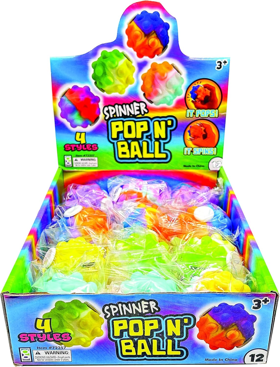 Raymond Geddes Pop 'N' Spin Balls (12 per Box) - Kids and Adult Fidget Toys – Multicolor Pop Fidget