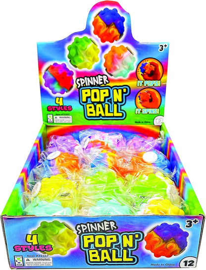 Raymond Geddes Pop 'N' Spin Balls (12 per Box) - Kids and Adult Fidget Toys – Multicolor Pop Fidget