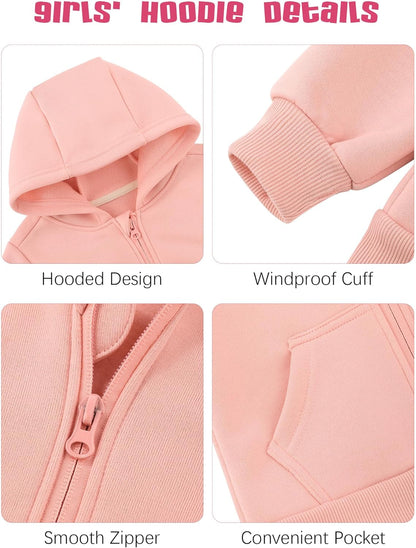 Cooraby 3 Pieces Baby and Toddler Girls Fleece Full-Zip Hoodies Lightweight Jacket with Pockets