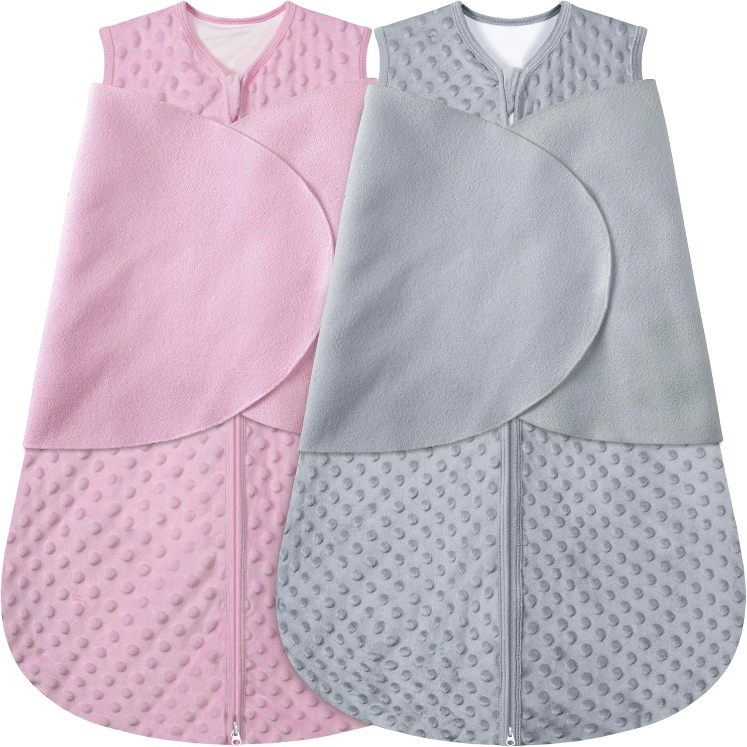 Fleece Newborn Sleep Sack Baby Swaddle,3-Way Adjustable Wearable Blanket,2 Pack Fleece Swaddling
