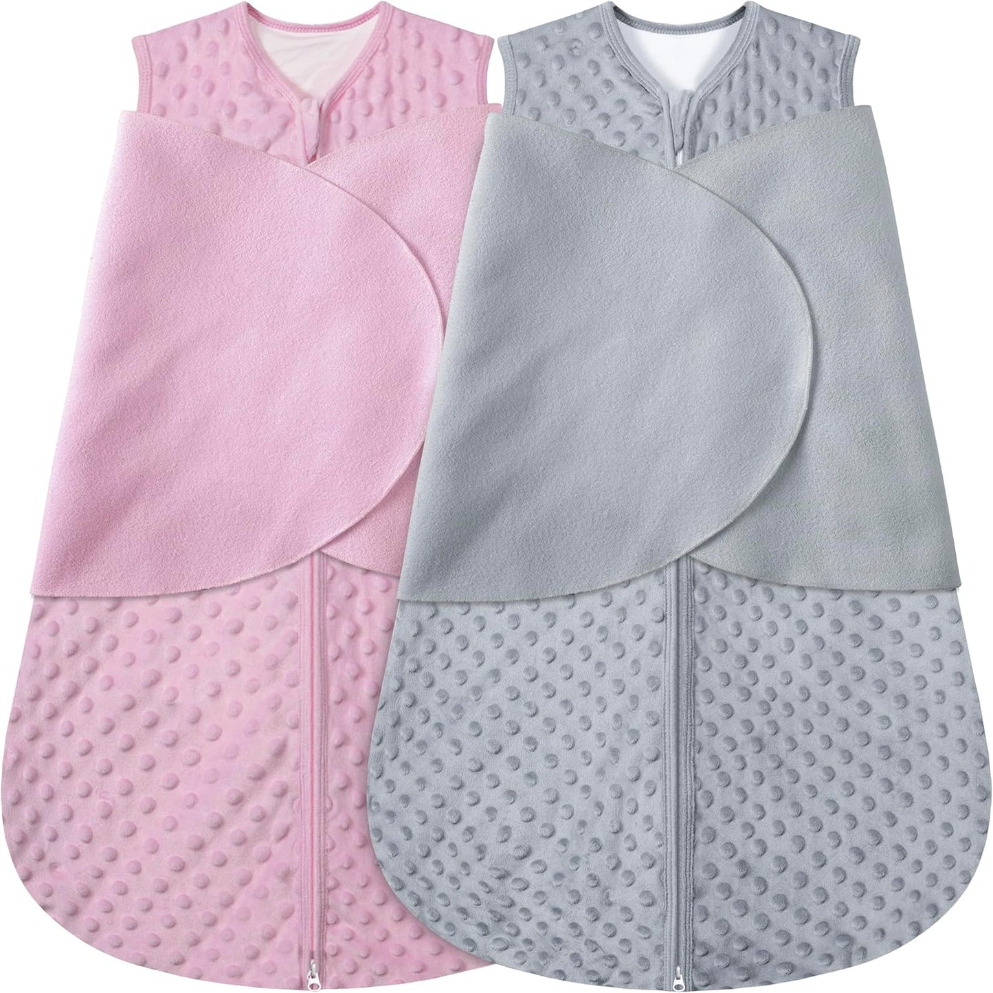 Fleece Newborn Sleep Sack Baby Swaddle,3-Way Adjustable Wearable Blanket,2 Pack Fleece Swaddling