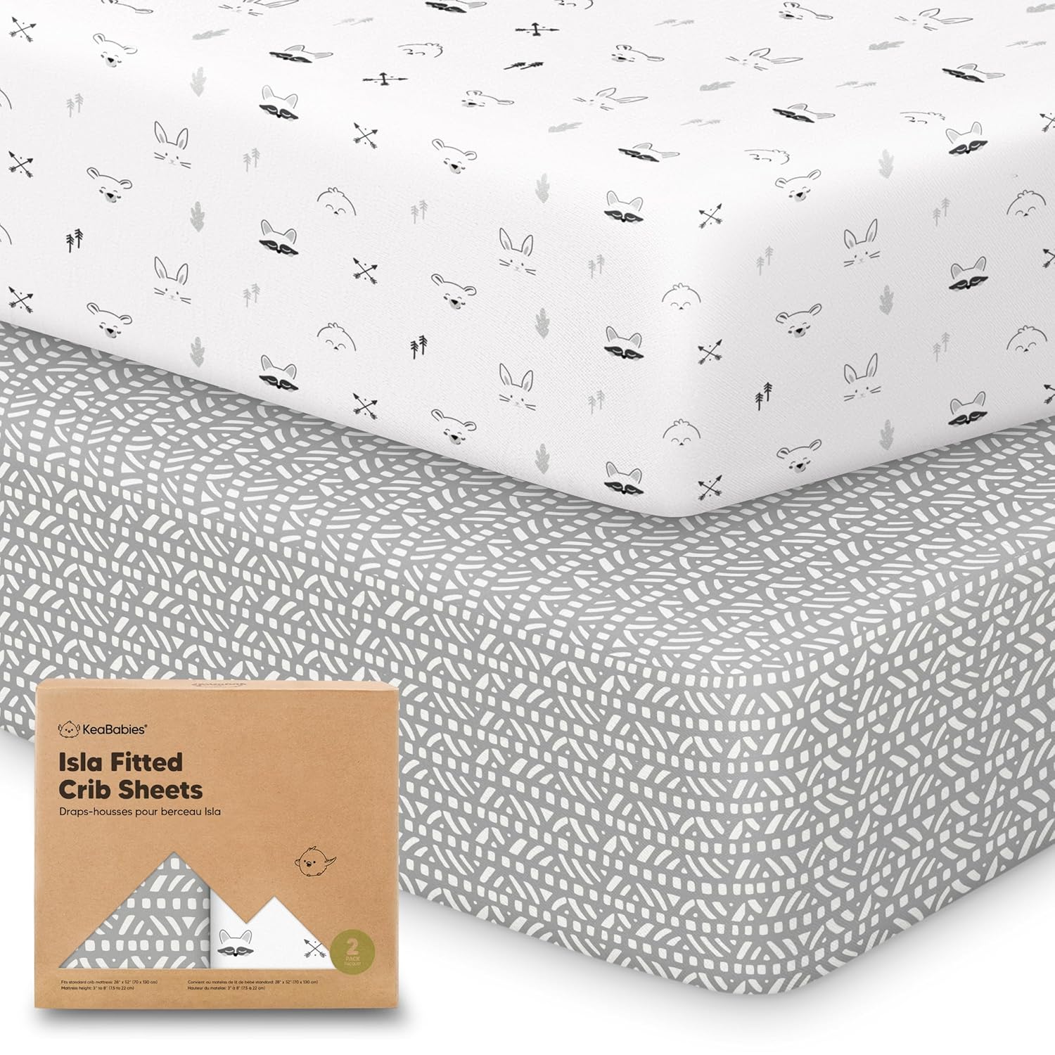 KeaBabies 2-Pack Baby Crib Sheets for Boys, Girls - 52x28 Viscose Derived from Bamboo Toddler Bed