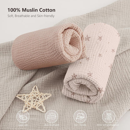 Bearmoss Muslin Mini Crib Sheets for Pack N Play Mattress - 100% Cotton - 38"x24" Soft Breathable