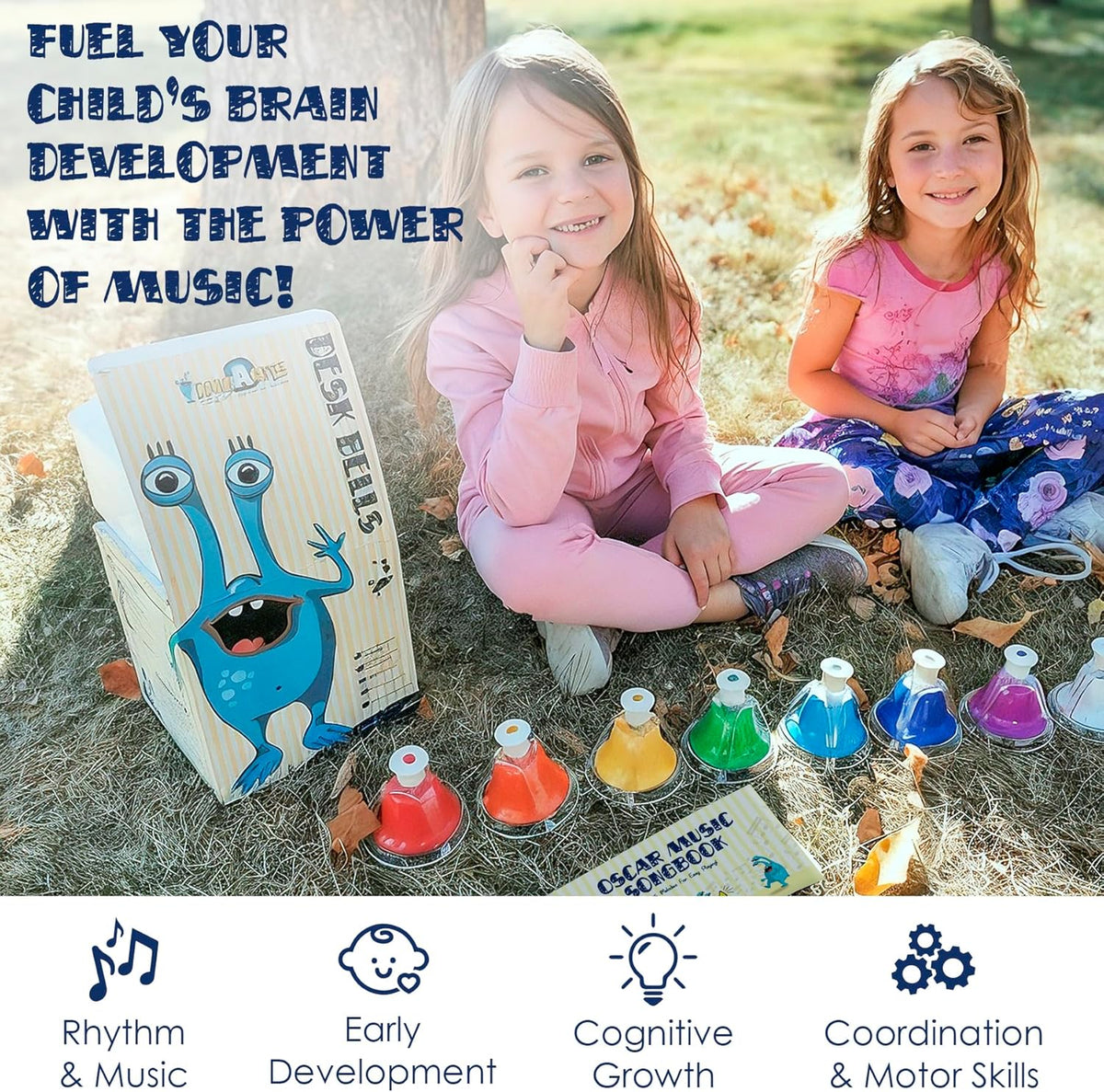 MINIARTIS Desk Bells for Kids | Educational Music Toys for Toddlers 8 Notes Colorful Hand Bells Set