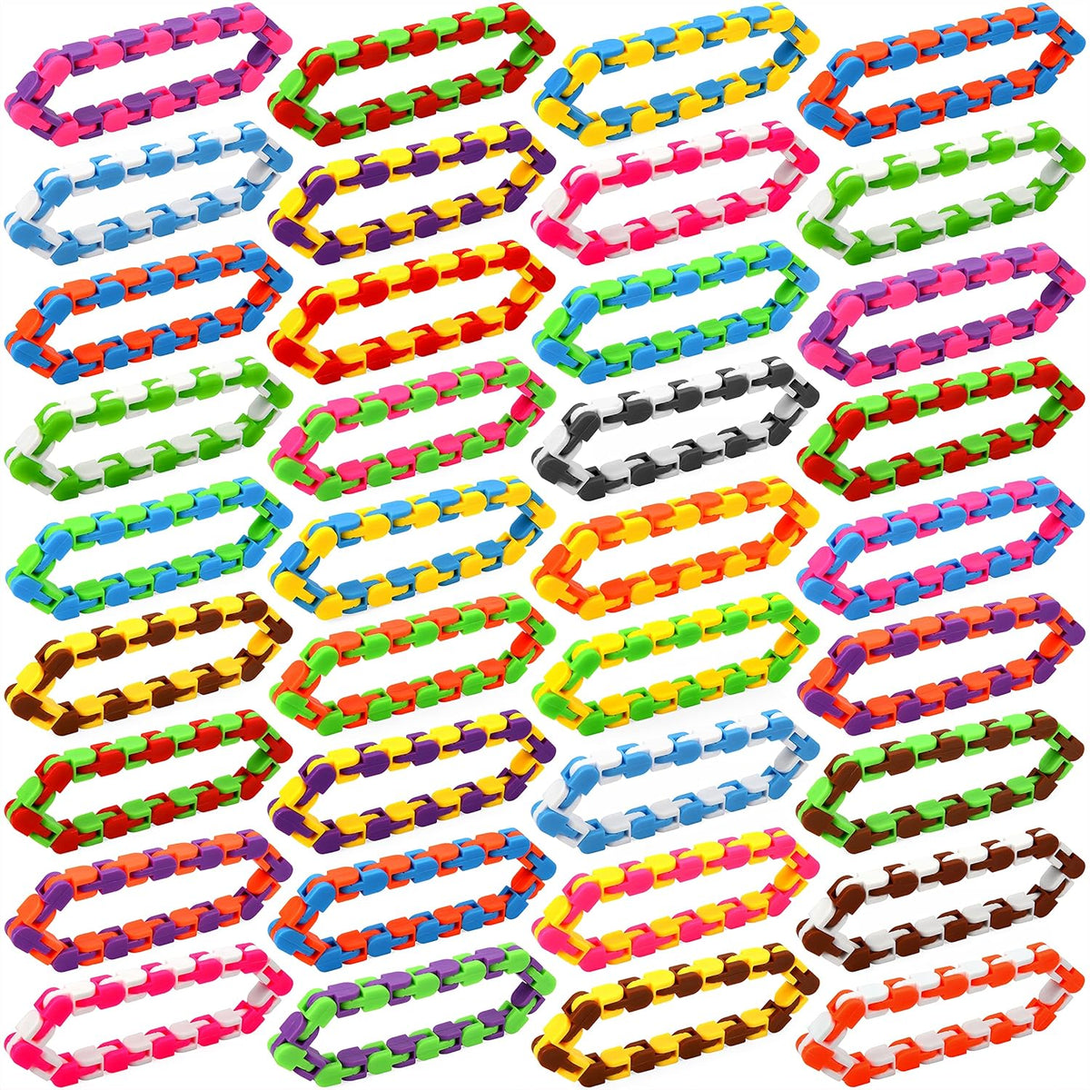 46 Pack 24 Links Wacky Tracks Snap and Click Fidget Toys,Fidget Snake Toy for Party Favors,Plastic