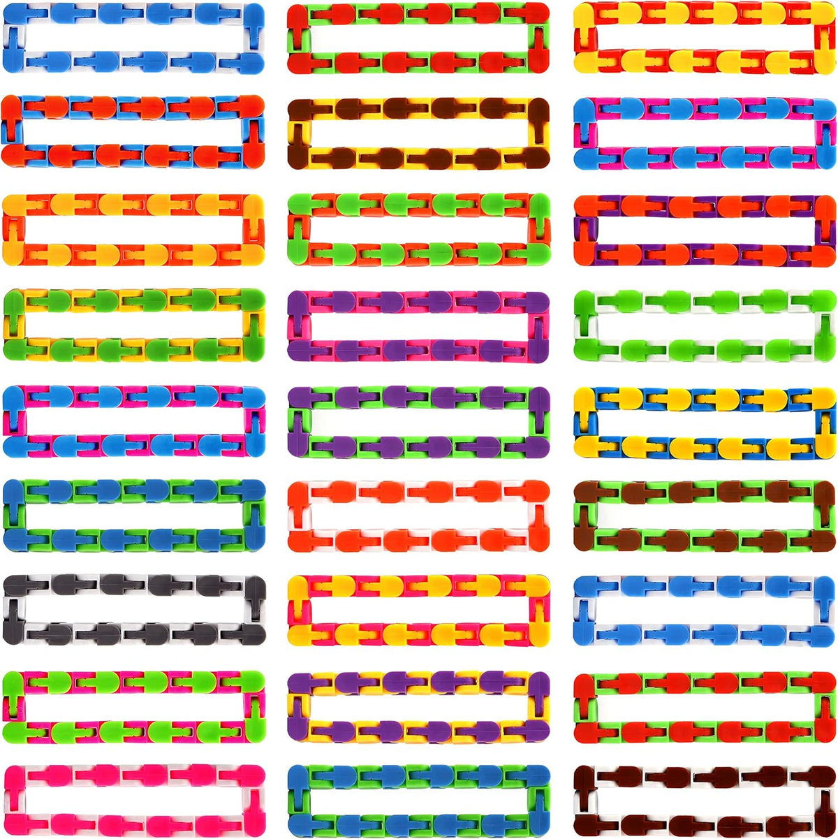 68 Pack 24 Links Wacky Tracks Snap and Click Fidget Toys,Fidget Snake Toy for Party Favors,Plastic