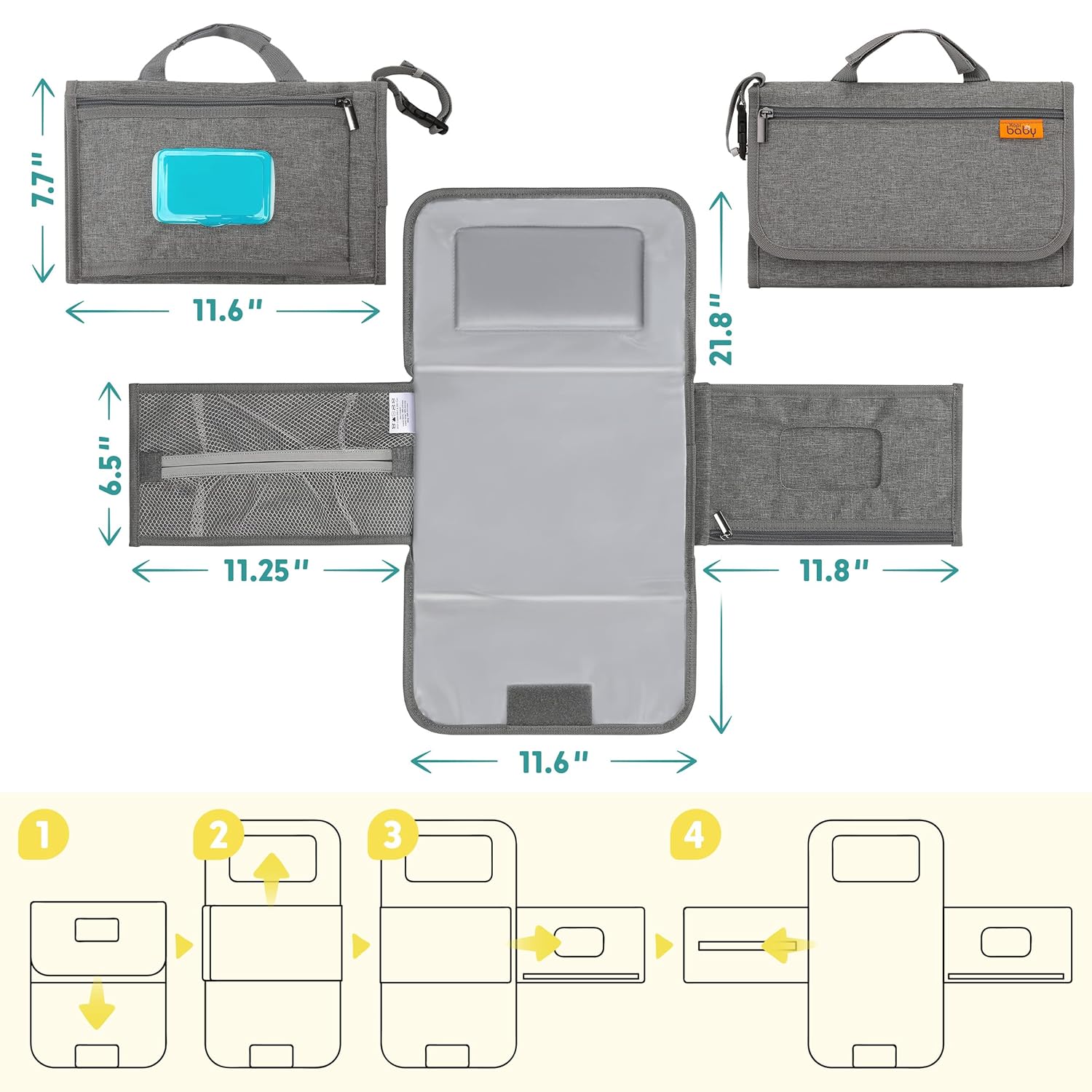 Kopi Baby Portable Diaper Changing Pad - Baby Diaper Changer Travel Bag with Wipes Pocket, Smart