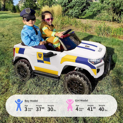 24V 10Ah Electric Police SUV Car Ride-On Toy for Big Kids, 4WD 2-Seater w/Parental Remote Control