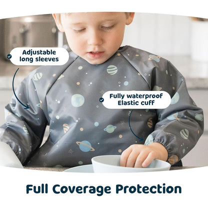 Tiny Twinkle Mess Proof Baby Bib,Waterproof Smock Baby Bib for Eating,Machine Washable Long Sleeve