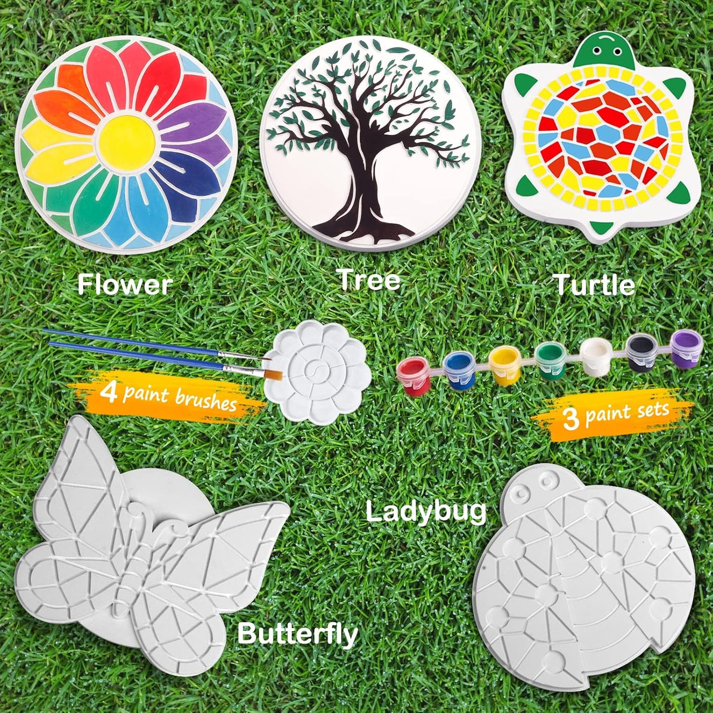 Weilim Paint Your Own Stepping Stones 5-Pack for Kids, Boys & Girls Ages 3-12, Butterfly, Turtle