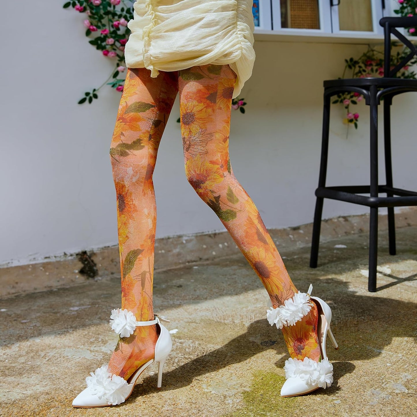 Sahabowi Women's Sheer Fashion Digital Print Fashions Stockings Metallic Silver Tights 1