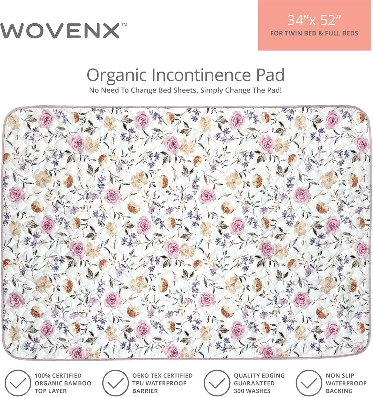 Organic Incontinence Pads for Kids & Toddlers - 5 Layer Waterproof Protectors for Overnight Bed