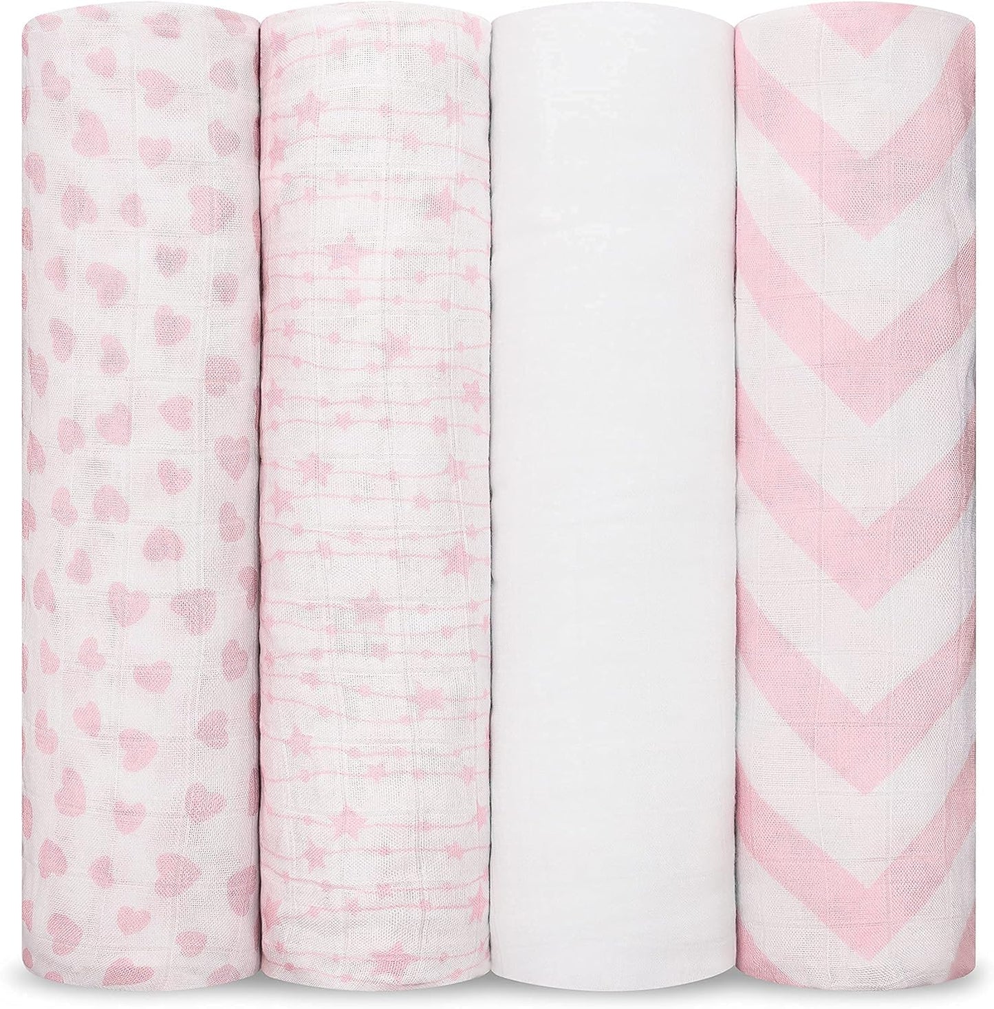 Comfy Cubs Muslin Swaddle Blankets Pack of 4, 47 x 47 Inches, Soft Cotton Baby Blanket Set, Large