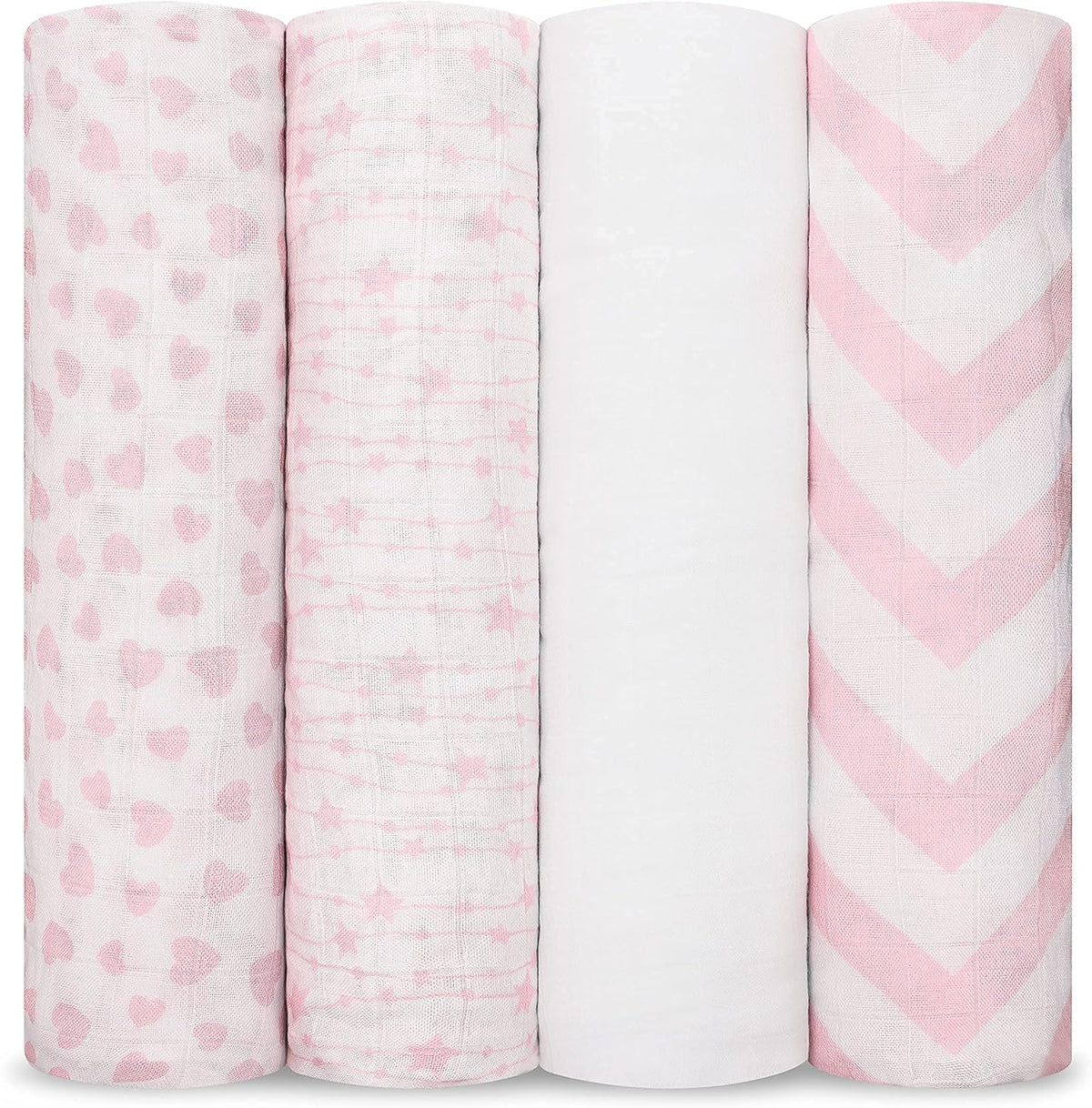Comfy Cubs Muslin Swaddle Blankets Pack of 4, 47 x 47 Inches, Soft Cotton Baby Blanket Set, Large