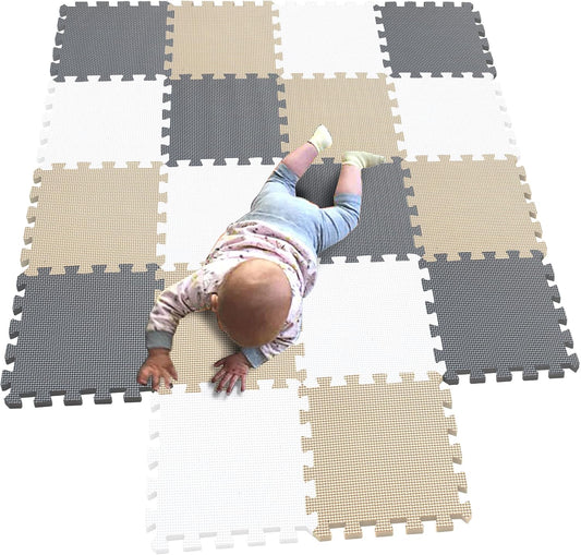 MQIAOHAM® 18 Pieces Puzzle Play Mats, Soft Baby Play Mat, Kids Interlocking Foam Floor Tiles