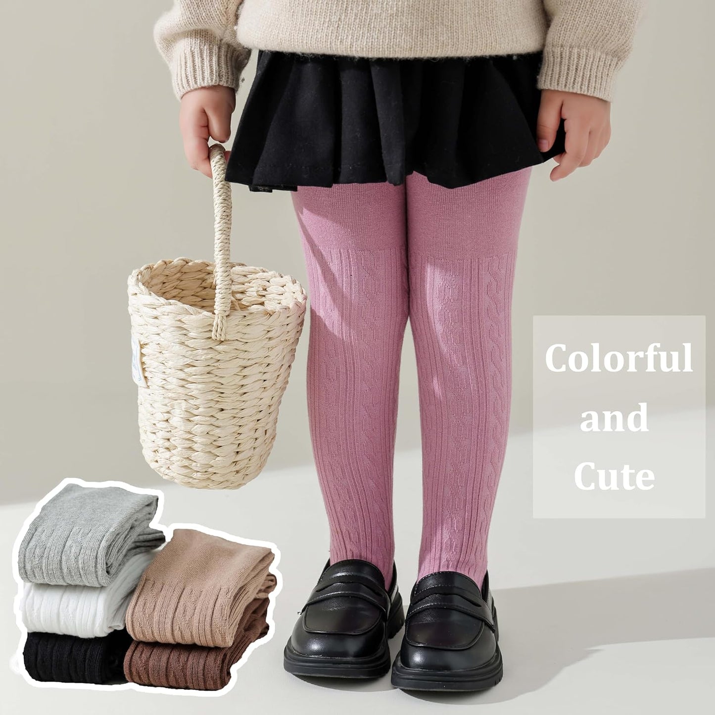 Marchare Baby Girls Tights Thick Solid Cable Knit Leggings Winter Warm Stockings For Toddler Girls