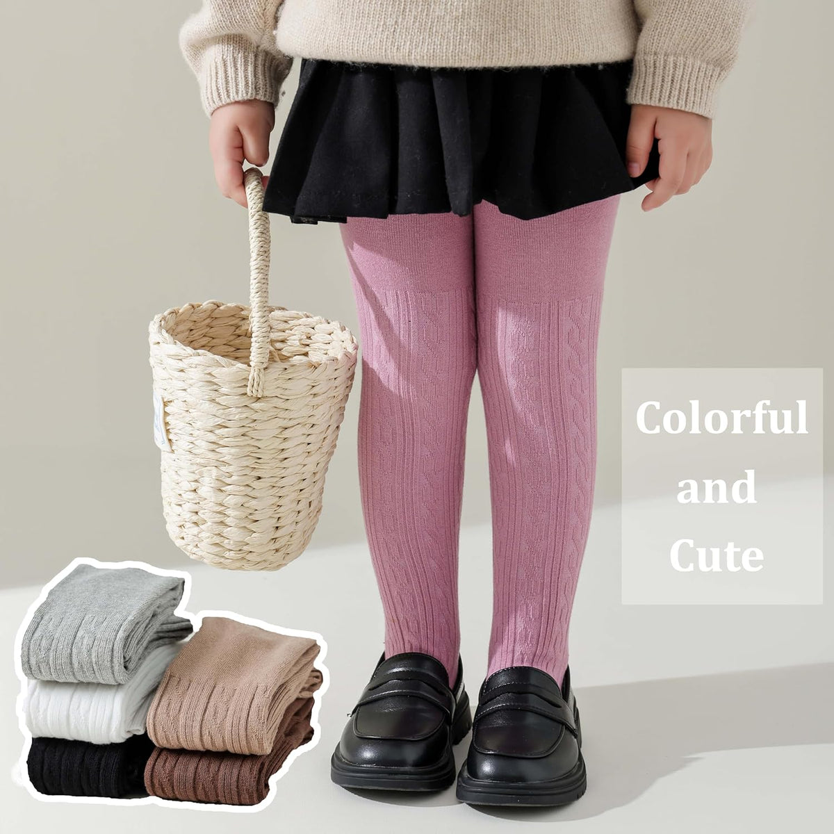 Marchare Baby Girls Tights Thick Solid Cable Knit Leggings Winter Warm Stockings For Toddler Girls