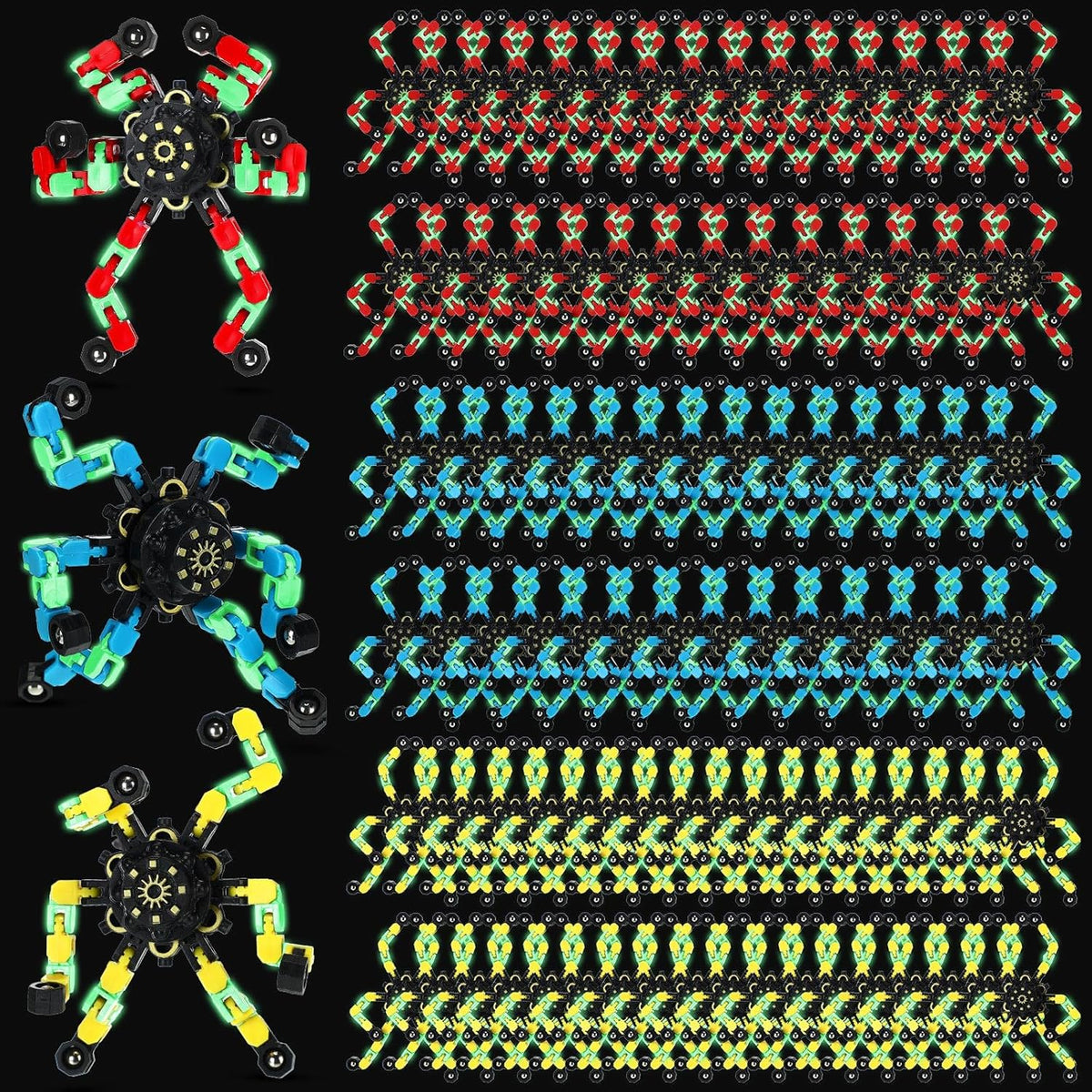 100 Pcs Funny Sensory Fidget Toy Bulk Transformable Chain Robot Finger Toys Fidget Spinners Stress