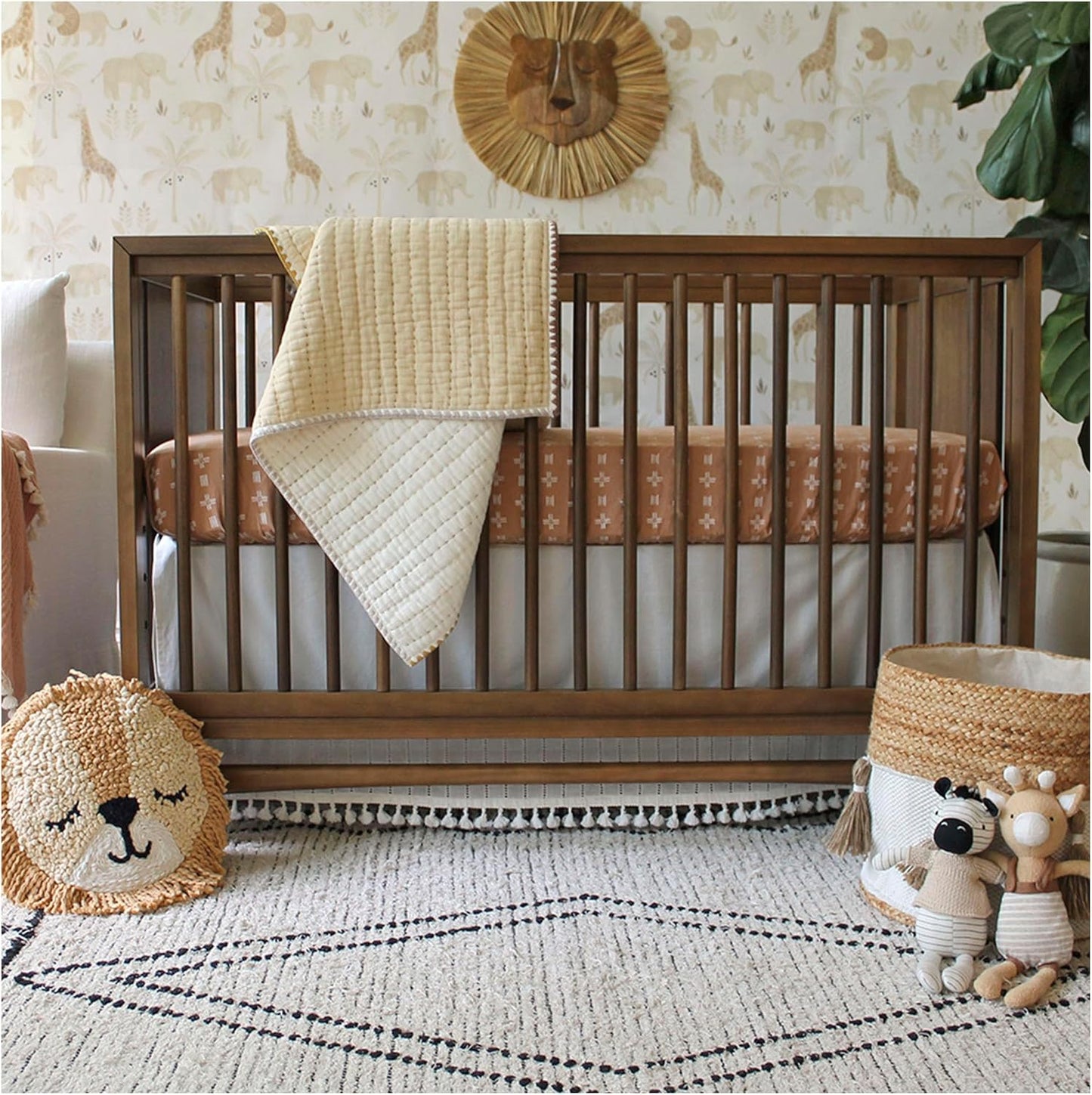 Crane Baby Blanket Quilted Cotton 36” X 36” Light Yellow Nursery Essential for Boys and Girls