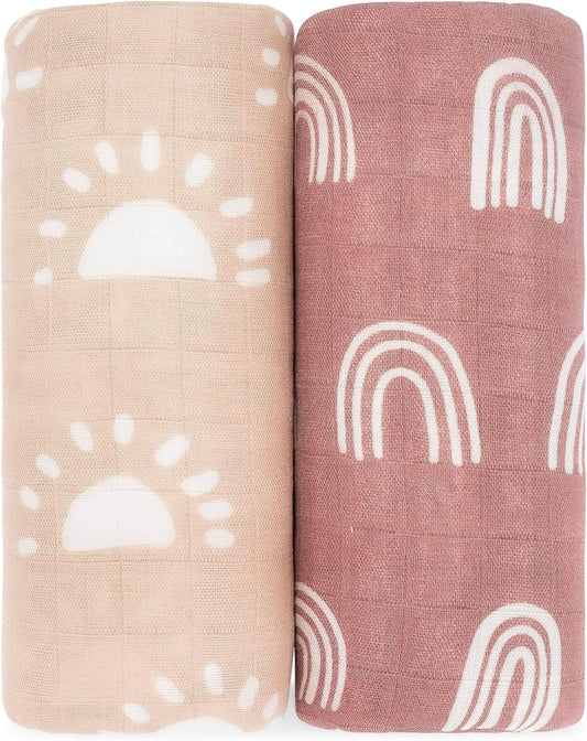 Comfy Cubs Muslin Swaddle Blankets Pack of 2 - 47 x 47 Inch Soft Cotton Baby Blanket Set, Large
