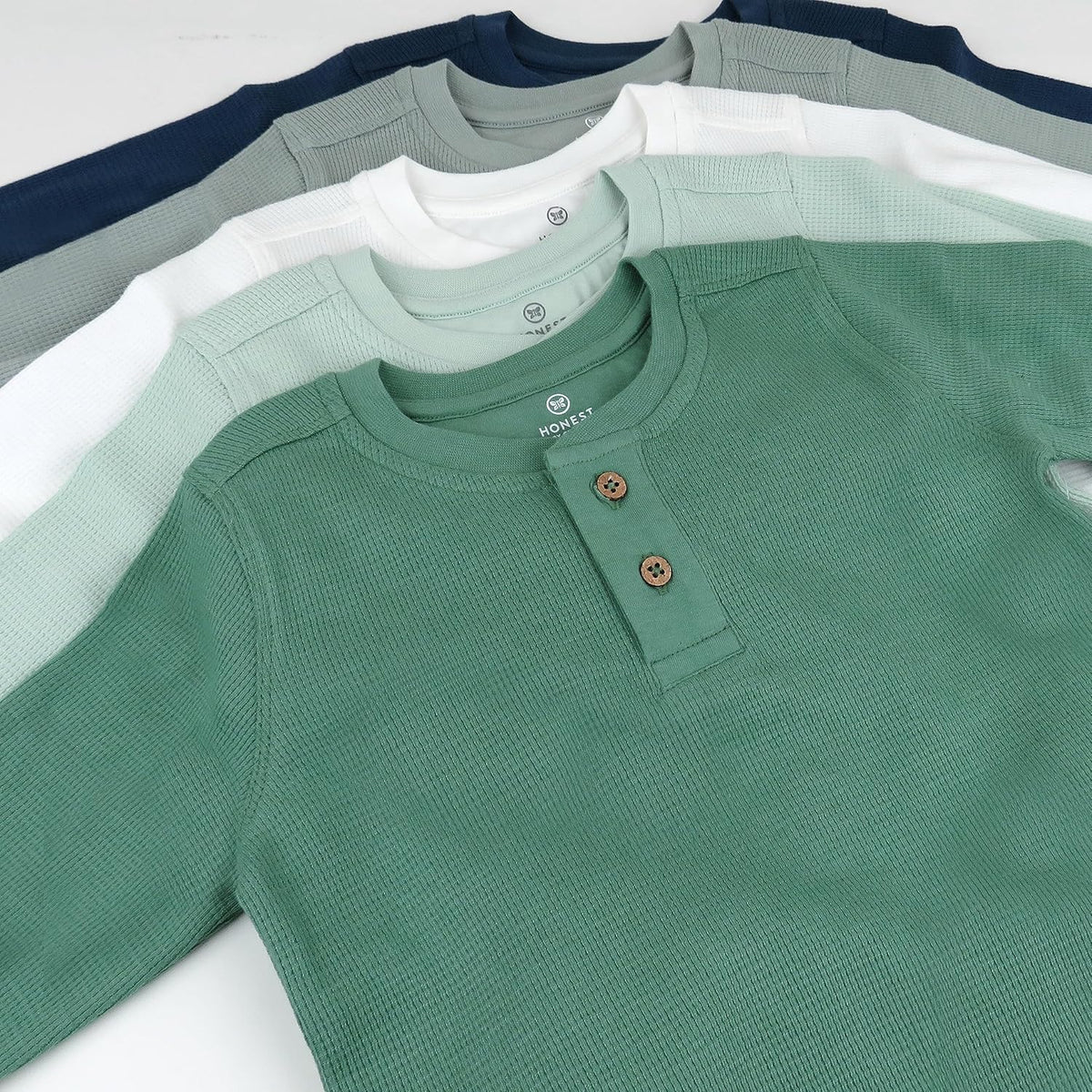 HonestBaby 5-pack Waffle Henley Long Sleeve Shirts 100% Organic Cotton for Infant Baby and Toddler