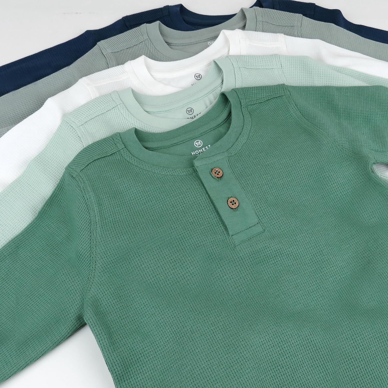 HonestBaby 5-pack Waffle Henley Long Sleeve Shirts 100% Organic Cotton for Infant Baby and Toddler