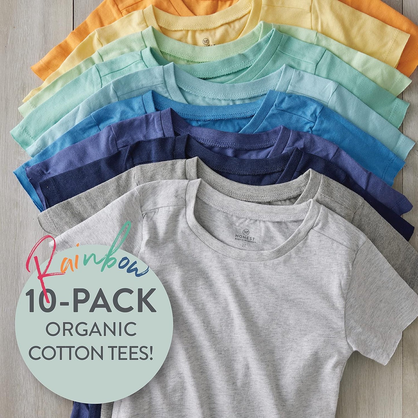 HonestBaby 10-Pack Short Sleeve T-shirts 100% Organic Cotton Baby, Toddler, Little Kids, Boys