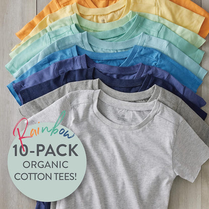 HonestBaby 10-Pack Short Sleeve T-shirts 100% Organic Cotton Baby, Toddler, Little Kids, Boys