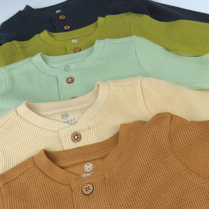 HonestBaby 5-pack Waffle Henley Long Sleeve Shirts 100% Organic Cotton for Infant Baby and Toddler