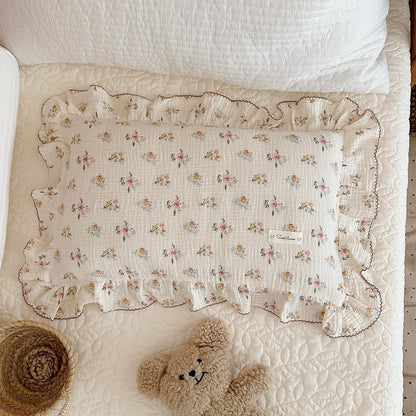 BuLuTu Cotton Muslin Kids Toddler Pillowcase with Cute Azalea Flowers Pattern Super Soft Crib